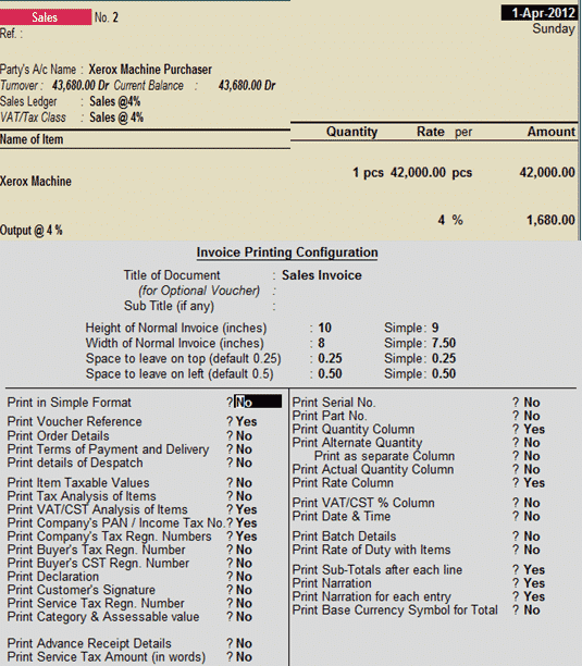 "Invoice Printing in Tally"